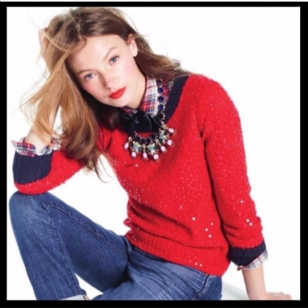 J. Crew Red Sequin Sweater